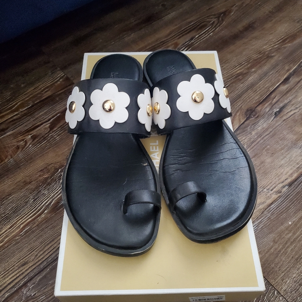 Michael Kors Black and White Floral Sandals